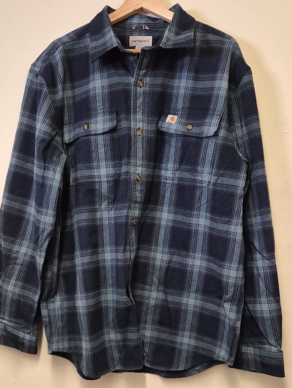 Carhartt Blue Plaid Button-Down Work Shirt Size L